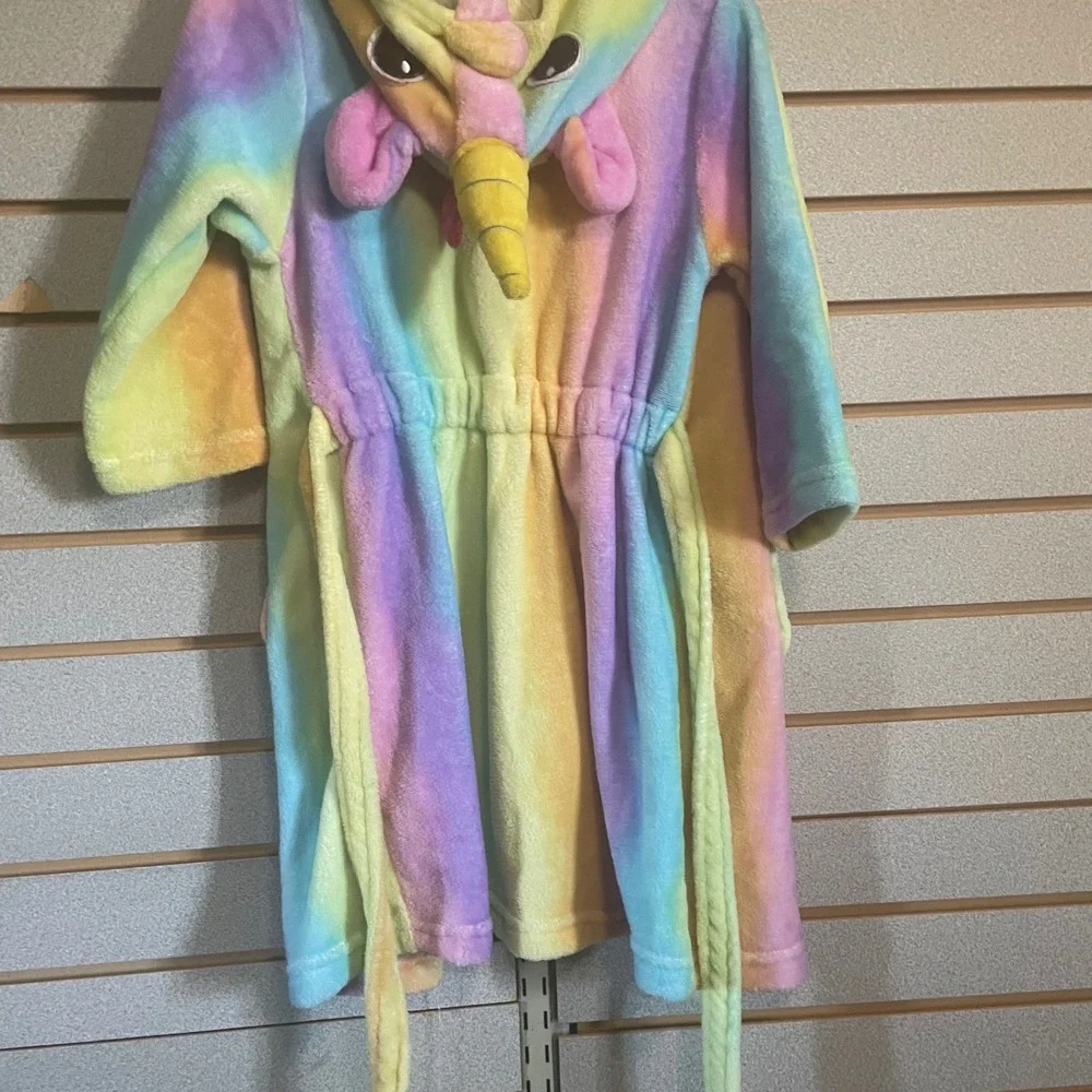 Rainbow Unicorn Kids Bath Robe Hooded Costume Cosplay Plush Colorful 6-7Y‎
